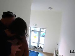 Watch Chloe Lamur use her big boobs & tight pussy to debt the guy in jail
