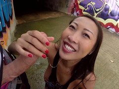 Filthy Asian slut with a fine ass gets rammed hard in public