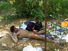 Sex crazed grown-up gets slammed from behind outdoors