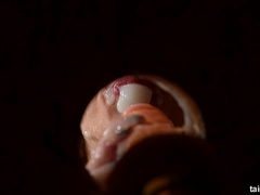 Spermaladung, Handjob, Hardcore, Latex, Masturbation, Natürlich, Rotschopf, Titten