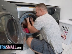 Watch this skinny teen teen get wild with her washing machine and twerking skills