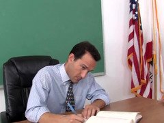 Provoking gal asks school director for helping with her grades