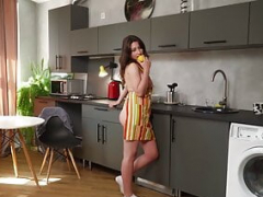 18+ Legal teen Plays with her Big Tits in the Kitchen