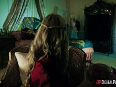 Pair of sultry blonde damsels pleasuring Danny in bed