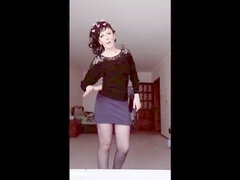 Brunett, Klackar, Underkläder, Mogen, Milf, Nylon, Strumpbyxor, Stockings