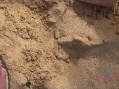 해변, 발, 공개동영상, 발로 애무하기, 여자친구, 나체의, 야외의, 공개적인