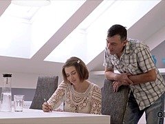 큰 가슴, 드레스, Hd, 키스, 대단히, 보지, 면도된, 소프트코어