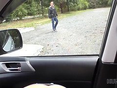 Chick with perfect ass and boobs gets paid for sex in car