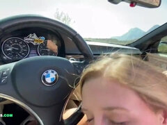 Amazing outdoor hardcore sex in the convertible car - POV blowjob and doggy fuck