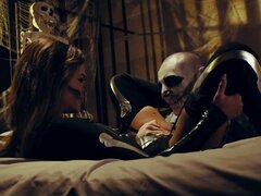 Halloween night culminates for lovers with passionate sex