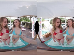 Penelope Kay & Sonny McKinley take turns sucking pool guy's big dick in hot POV threesome