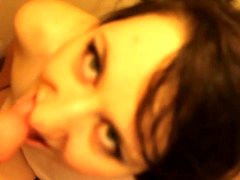 A brunette masturbates and then she gets a dick deep inside her