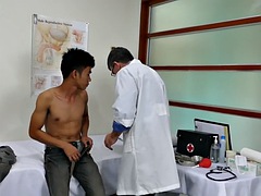 Asian twink fucked bareback by white DILF doctor after checkup