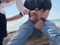 Plage, Sucer une bite, Couple, Tir de sperme, Allemand, Hd, Masturbation, Seins naturels