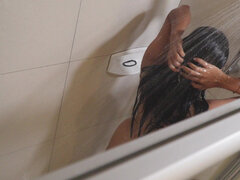 Amateur, Asiático, Culo grande, Morena, Pareja, Tetas naturales, Ducha, Tailandés