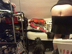 enormous milky female cleaning her room in a short skirt - buttcrack / fully naked
