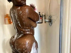 Shower time - Ebony mom washing her big black ass
