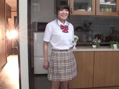 Schoolgirl with a sexy patch of hair wants his boner