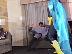 Batman vs harley quinn dressed as batgirl