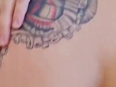 Enthousiasteling, Kont, Stel, Sperma shot, Latijnse vrouw, Tatoeage