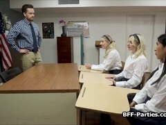 Big penis sharing foursome in the classroom