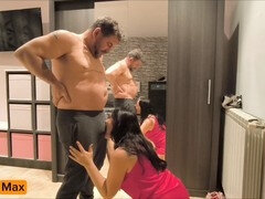 Zoe and Max get it on in the doggy style while she rocks a red satin dress