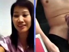 Europen Pervert make Asian Girls watch his Cock