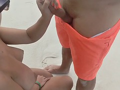 I walk topless on the beach and give a blowjob in public with a creampie on my tits