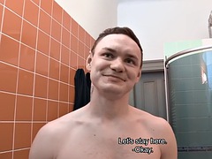 Dirty gay European fucked in the anal hole by a big white dick