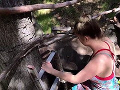 Stepmom helps son-in-law jizz in his treehouse