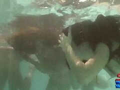 Underwater blowjob and hardcore sex with slutty brunette