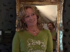 Sexy blonde granny takes a black cock in her ass