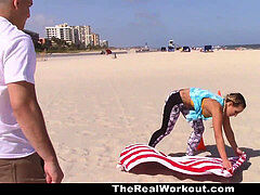 TheRealWorkout - chesty blondie rides Trainer After The Beach Session