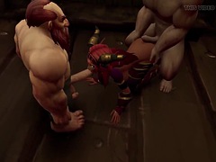 A dwarf has fun with a parody of elves from Warcraft