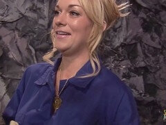 Blonde female mine worker pauses work to have sex with colleague
