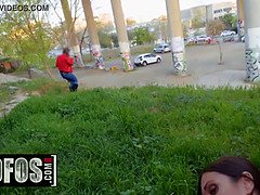 Bedårende, Amerikansk, Pik sutte, Hundestilling, Hd, Udendørs, Offentlig