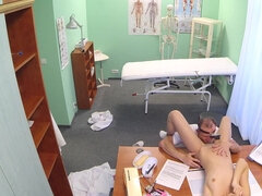 Black-haired bimbo gets eaten out and fucked on doctor's desk