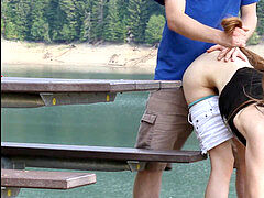 sandy-haired Faith facehole - Public hook-up and bj at the lake