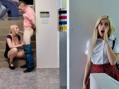 Blondinka, Fafanje, Doggystyle, Moški z dvema ženskama, Dekle drka tiča, Milf, Obrito, Trojček