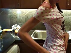 Sweet BrookeSkye went to the kitchen and took off her clothes. Rubbing her pussy and tits. Rubbing her pussy hard until orgasm
