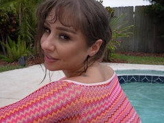 오랄섹스, 흑갈색 머리, 도기스타일, 얼굴에, Hd, 자연의 가슴, 야외의