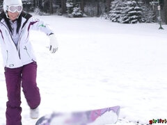 Snowboard student and older woman