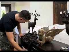 August Ames is a stunning brunette wife who loves deepthroating and getting showered in shower