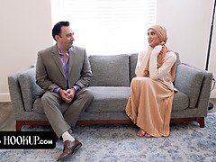 Fit chick with hijab goes on blind date and gets her tight pussy stretched by a big one
