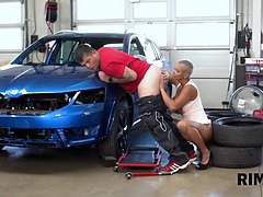 Mechanic Frank enjoys hot rimming received from his friend