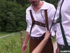 Blondynka, Obciąganie, Klub, Europejski, Twarzowy, Mmk mężczyzna mężczyna kobieta, Ogolona, Trójkąt