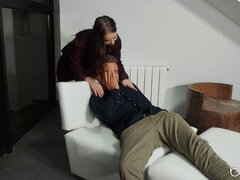 Brunetka, Para, Europejski, Mąż, Cipka, Krótkie włosy, Stringi, Żona