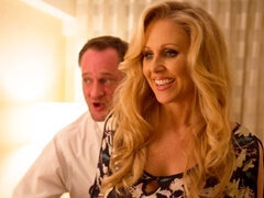 デカパイ, ブロンド, フェラチオ, 手コキする, キス, 淫乱熟女, ストッキング, オッパイの